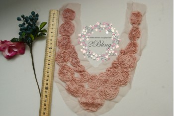 Rosette, Chiffon collar applique, Dusty rose, Large, 27x17 cm